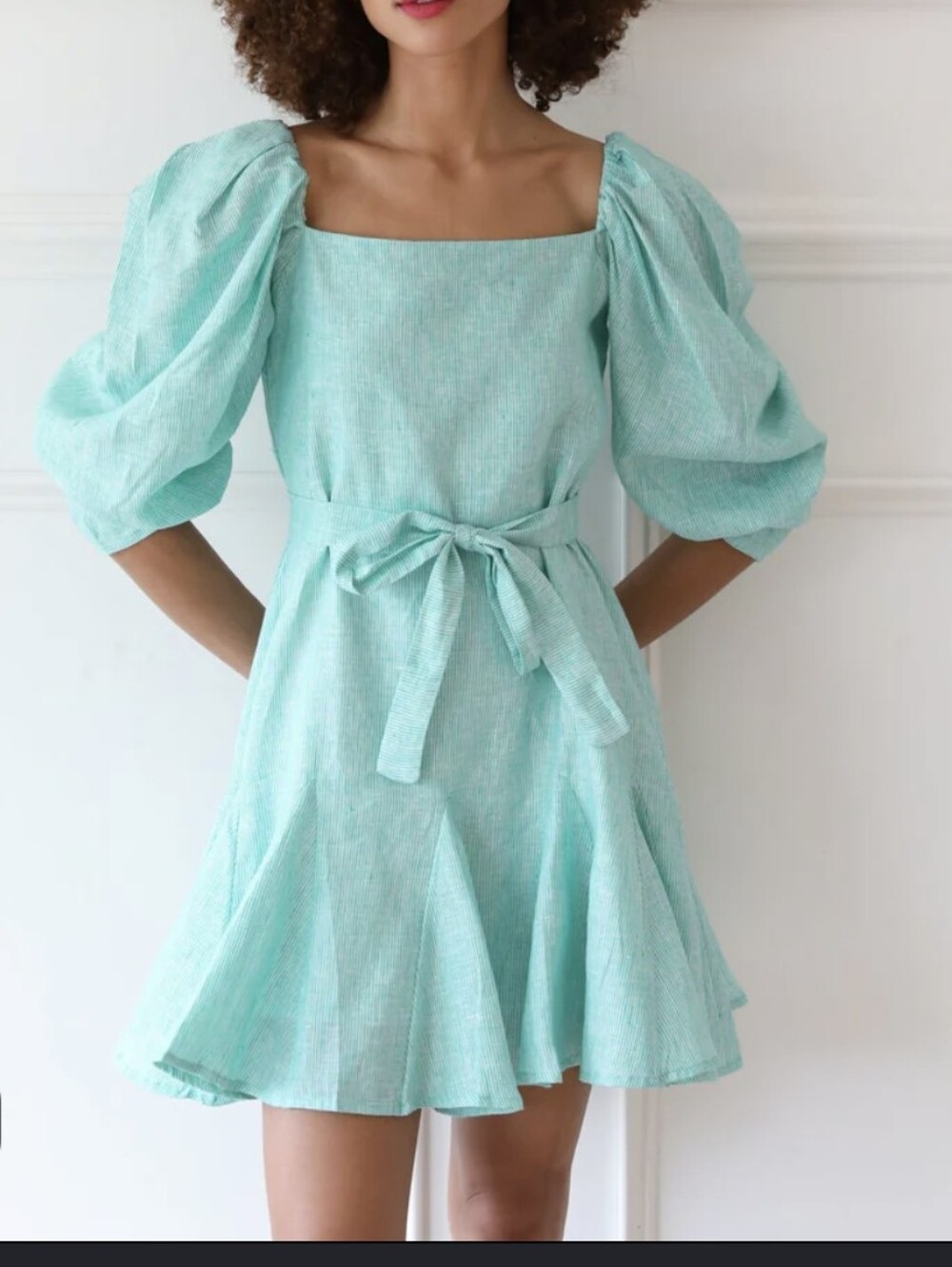 Millie Stripe Mint Green Puff Sleeve Dress